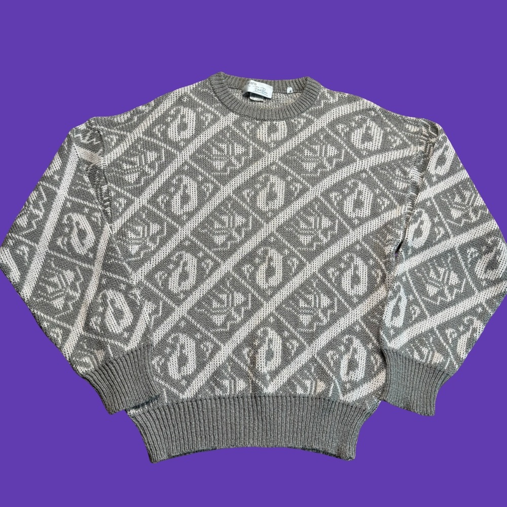 Vintage Vivara Emilio Pucci Sweater M Cream Beige Geometric Knit 90s Italy